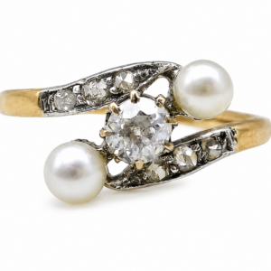 anillo de oro 18 kt platino 950 brillante perlas naturales