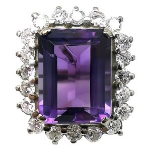 anillo de platino 950 amatista y brillantes