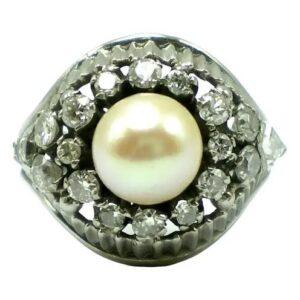 anillo de platino 950 perla natural y brillantes