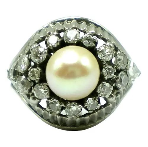 anillo de platino 950 perla natural y brillantes anillo de platino 950 perla natural y brillantes