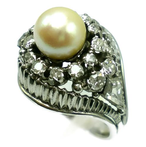 anillo de platino 950 perla natural y brillantes anillo de platino 950 perla natural y brillantes