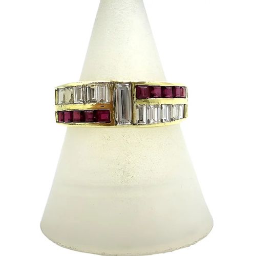 anillo de oro 18kt brillantes carre y rubies naturales anillo de oro 18kt brillantes carre y rubies naturales