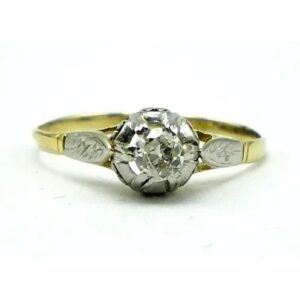 antiguo anillo solitario de oro 18 kt platino y brillante