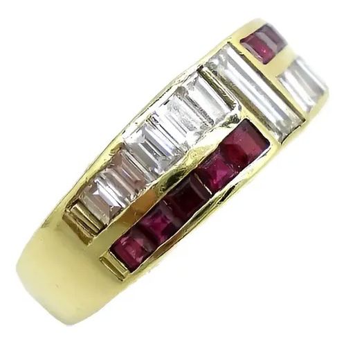 anillo de oro 18kt brillantes carre y rubies naturales anillo de oro 18kt brillantes carre y rubies naturales