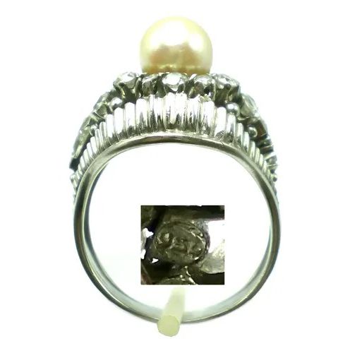 anillo de platino 950 perla natural y brillantes anillo de platino 950 perla natural y brillantes