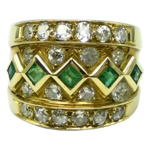 anillo de oro 18 kt esmeraldas naturales y brillantes