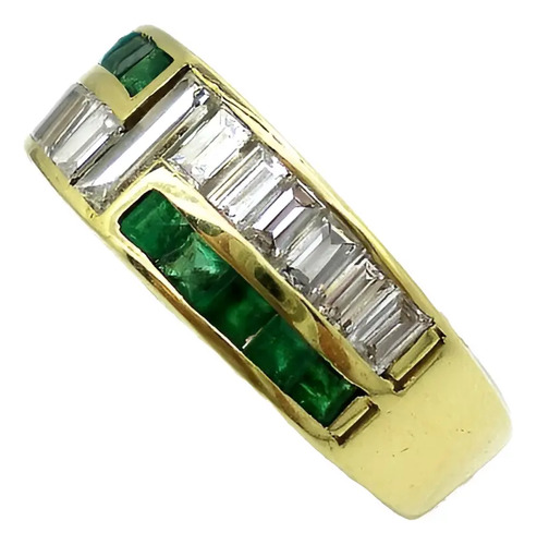anillo de oro 18kt brillantes carre y esmeraldas naturales anillo de oro 18kt brillantes carre y esmeraldas naturales