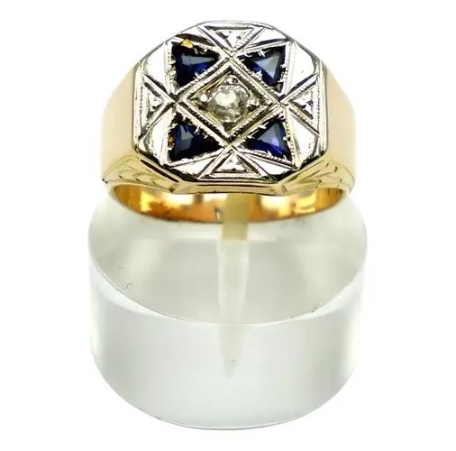 anillo art deco de oro 18 kt platino brillante y zafiros anillo art deco de oro 18 kt platino brillante y zafiros