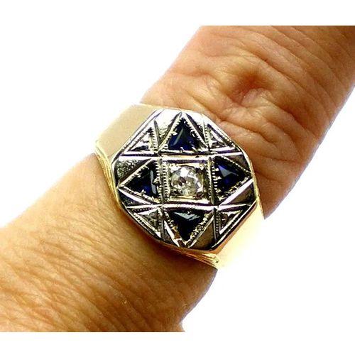 anillo art deco de oro 18 kt platino brillante y zafiros anillo art deco de oro 18 kt platino brillante y zafiros