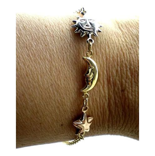 pulsera de oro 18 kt tricolor con dije de sol luna y estrell pulsera de oro 18 kt tricolor con dije de sol luna y estrell