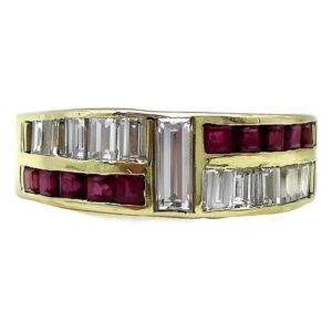 anillo de oro 18kt brillantes carre y rubies naturales