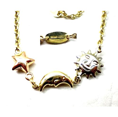 pulsera de oro 18 kt tricolor con dije de sol luna y estrell pulsera de oro 18 kt tricolor con dije de sol luna y estrell