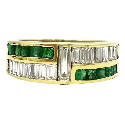 anillo de oro 18kt brillantes carre y esmeraldas naturales anillo de oro 18kt brillantes carre y esmeraldas naturales