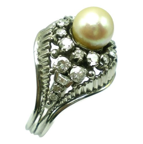 anillo de platino 950 perla natural y brillantes anillo de platino 950 perla natural y brillantes