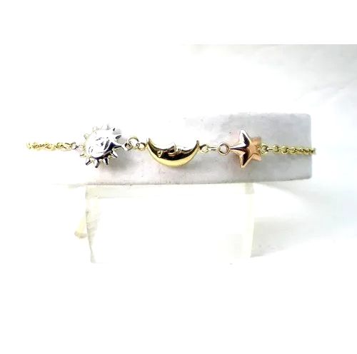 pulsera de oro 18 kt tricolor con dije de sol luna y estrell pulsera de oro 18 kt tricolor con dije de sol luna y estrell