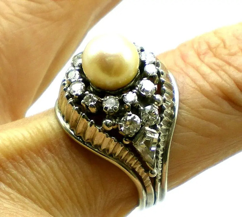 anillo de platino 950 perla natural y brillantes anillo de platino 950 perla natural y brillantes