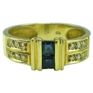 anillo de oro 18 kt zafiros azules naturales y brillantes