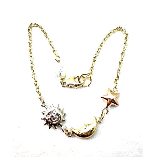 pulsera de oro 18 kt tricolor con dije de sol luna y estrell pulsera de oro 18 kt tricolor con dije de sol luna y estrell