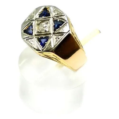 anillo art deco de oro 18 kt platino brillante y zafiros anillo art deco de oro 18 kt platino brillante y zafiros