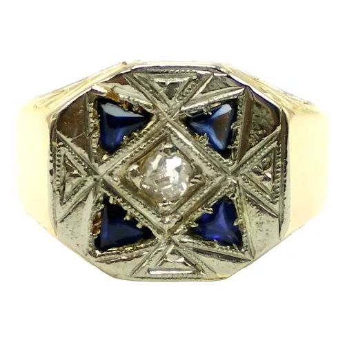 anillo art deco de oro 18 kt platino brillante y zafiros anillo art deco de oro 18 kt platino brillante y zafiros