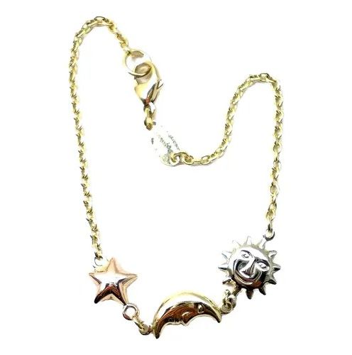 pulsera de oro 18 kt tricolor con dije de sol luna y estrell pulsera de oro 18 kt tricolor con dije de sol luna y estrell