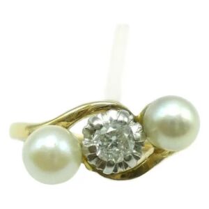 anillo de oro 18 kt platino brillante y perlas naturales