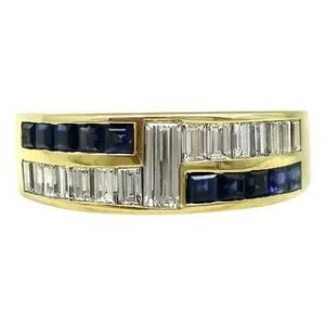 anillo de oro 18kt brillantes carre y zafiros azules natural