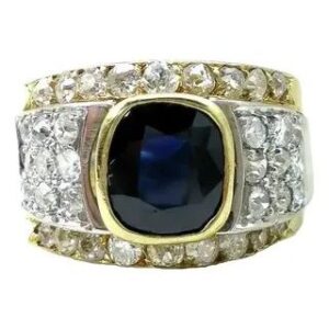 anillo de oro 18 kt zafiro azul natural y brillantes