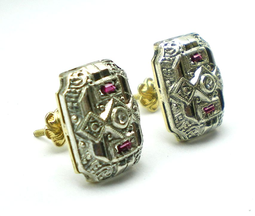 par de aros de oro 18 kt platino brillantes y rubies naturales par de aros de oro 18 kt platino brillantes y rubies naturales