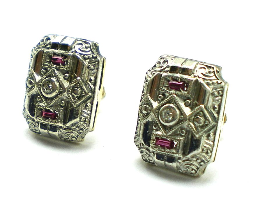 par de aros de oro 18 kt platino brillantes y rubies naturales par de aros de oro 18 kt platino brillantes y rubies naturales