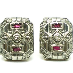 par de aros de oro 18 kt platino brillantes y rubies naturales
