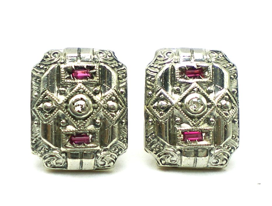 par de aros de oro 18 kt platino brillantes y rubies naturales par de aros de oro 18 kt platino brillantes y rubies naturales