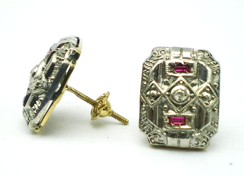 par de aros de oro 18 kt platino brillantes y rubies naturales par de aros de oro 18 kt platino brillantes y rubies naturales