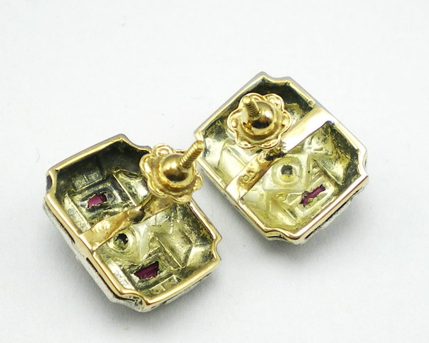 par de aros de oro 18 kt platino brillantes y rubies naturales par de aros de oro 18 kt platino brillantes y rubies naturales