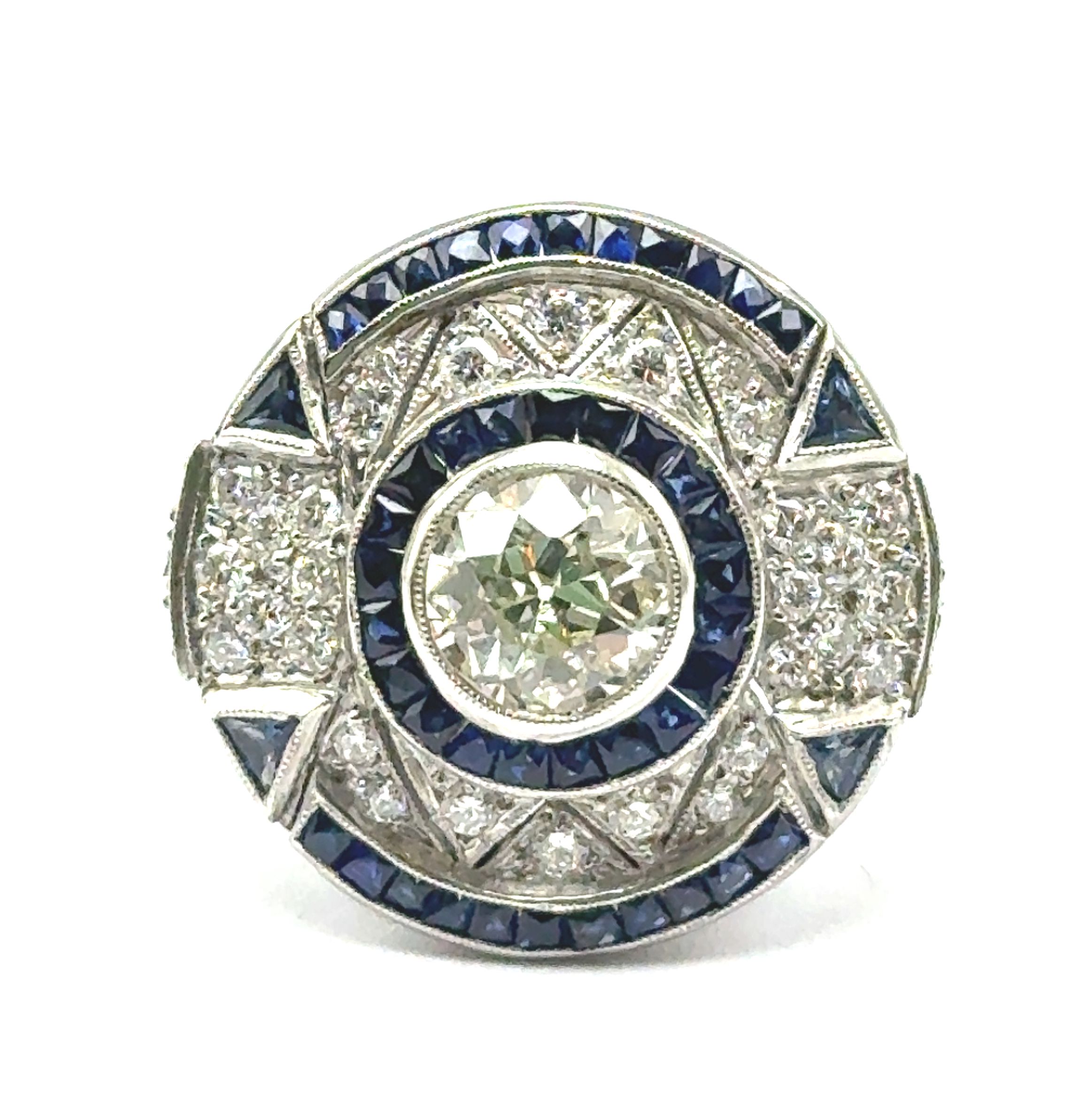 anillo de platino art deco zafiros azules naturales y brillantes anillo de platino art deco zafiros azules naturales y brillantes