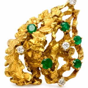 anillo de oro 18 kt esmeraldas naturales y brillantes