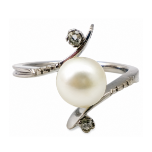 anillo de platino 950 perla natural y diamantes